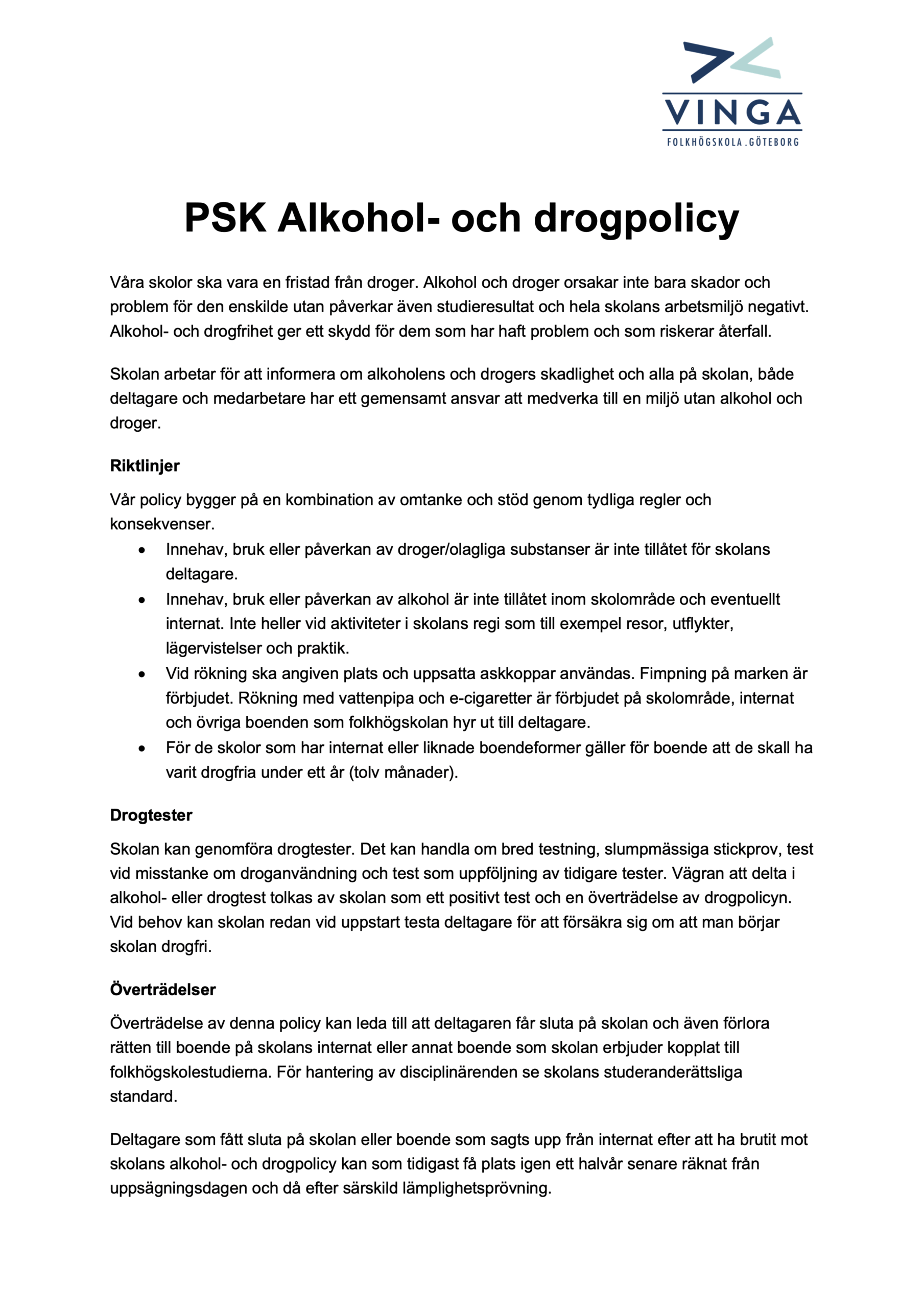 Alkohol- och drogpolicy Vinga